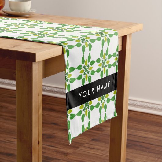 葉の模様、緑葉の、名前 ショートテーブルランナー (インサイチュ)