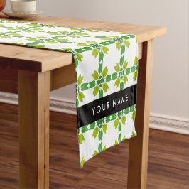 葉の模様、緑葉の、名前 ショートテーブルランナー
