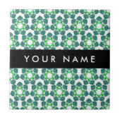 葉の模様、緑葉の、名前 タイル (正面)