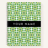 葉の模様、緑葉の、名前 ノートブック (正面)