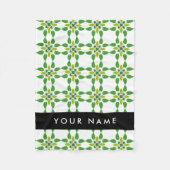 葉の模様、緑葉の、名前 フリースブランケット (正面)