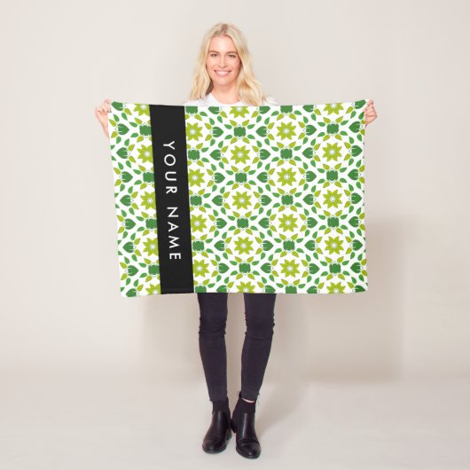 葉の模様、緑葉の、名前 フリースブランケット (インサイチュ)