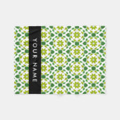 葉の模様、緑葉の、名前 フリースブランケット (正面(横))