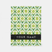 葉の模様、緑葉の、名前 フリースブランケット (正面)