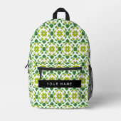 葉の模様、緑葉の、名前 プリントバックパック (正面)