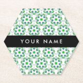 葉の模様、緑葉の、名前 ペーパーコースター (正面)