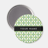 葉の模様、緑葉の、名前 マグネット (正面/裏面)