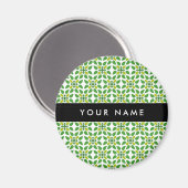 葉の模様、緑葉の、名前 マグネット (正面/裏面)