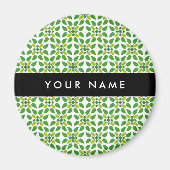 葉の模様、緑葉の、名前 マグネット (正面)