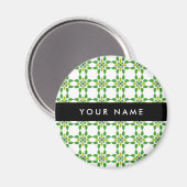 葉の模様、緑葉の、名前 マグネット (正面/裏面)