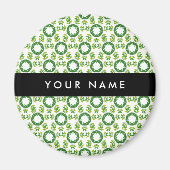 葉の模様、緑葉の、名前 マグネット (正面)