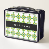 葉の模様、緑葉の、名前 メタルランチボックス (正面)