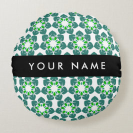 葉の模様、緑葉の、名前 ラウンドクッション