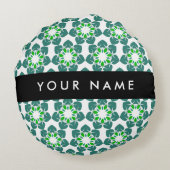葉の模様、緑葉の、名前 ラウンドクッション (裏面)