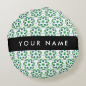 葉の模様、緑葉の、名前 ラウンドクッション (裏面)