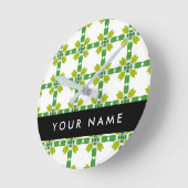 葉の模様、緑葉の、名前 ラウンド壁時計 (傾斜)