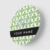 葉の模様、緑葉の、名前 ラウンド壁時計 (傾斜)