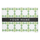 葉の模様、緑葉の、名前 枕カバー (正面)