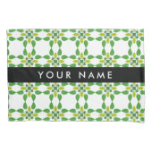 葉の模様、緑葉の、名前 枕カバー (正面)