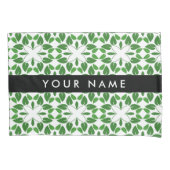 葉の模様、緑葉の、名前 枕カバー (正面)