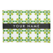 葉の模様、緑葉の、名前 枕カバー (正面)