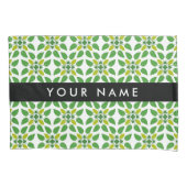 葉の模様、緑葉の、名前 枕カバー (正面)