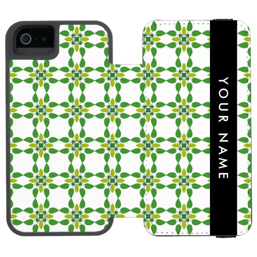 葉の模様、緑葉の、名前 INCIPIO iPhoneウォレットケース (フォリオ Open)