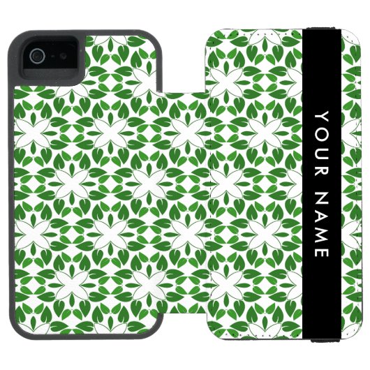 葉の模様、緑葉の、名前 INCIPIO iPhoneウォレットケース (フォリオ Open)