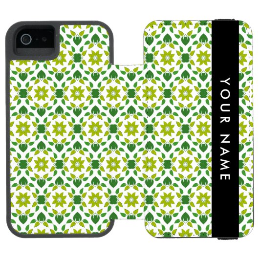 葉の模様、緑葉の、名前 INCIPIO iPhoneウォレットケース (フォリオ Open)