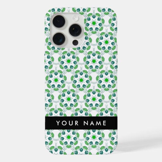 葉の模様、緑葉の、名前 iPhoneケース (裏面)
