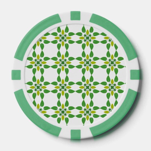 葉の模様、葉っぱの模様、緑の葉 ポーカーチップ (正面)