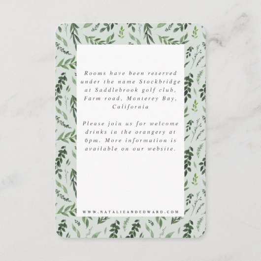 葉の水彩幾何模様の詳細カード エンクロージャーカード (裏面)