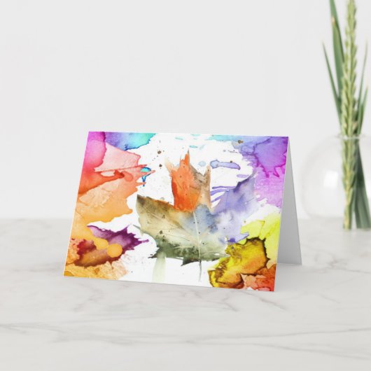 葉の水彩画のブランクのメッセージカード カード (正面)