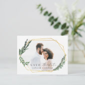 葉の水彩花柄のSave the Date 案内ポストカード (スタンド正面)