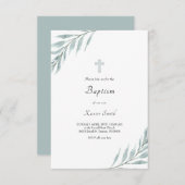 葉の水色のデザインバプテスマの招待 招待状 (正面/裏面)