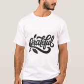 葉の渦巻き形で感謝のスクリプト Tシャツ (正面)