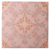 葉の渦巻き文様の重なる花輪 タイル (正面)