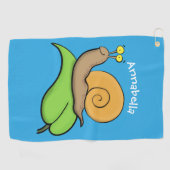 葉の漫画の上の可愛い、幸せなカタツムリイラストレーション ゴルフタオル (横)