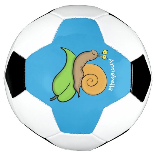 葉の漫画の上の可愛い、幸せなカタツムリイラストレーション サッカーボール (回転)