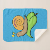 葉の漫画の上の可愛い、幸せなカタツムリイラストレーション シェルパブランケット (正面(横))