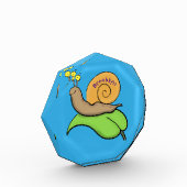 葉の漫画の上の可愛い、幸せなカタツムリイラストレーション フォトブロック (左)