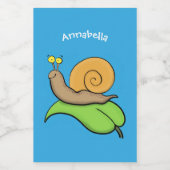 葉の漫画の上の可愛い、幸せなカタツムリイラストレーション フードラベル (シングルラベル)