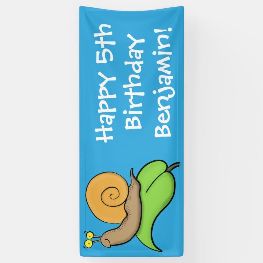 葉の漫画の上の可愛い、幸せなカタツムリイラストレーション 横断幕 (縦)