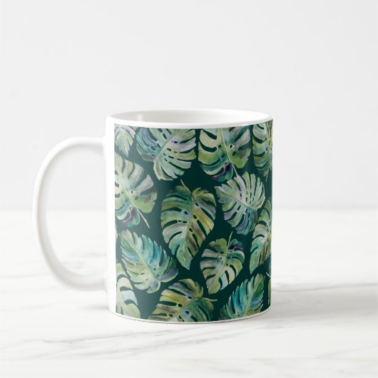 葉の熱帯植物モンステラ。シームレス コーヒーマグカップ (左)