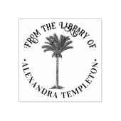 葉の生い茂るデートパームツリー図書館の本の名前 ラバースタンプ (インプリント)