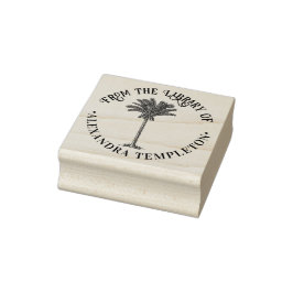 葉の生い茂るデートパームツリー図書館の本の名前 ラバースタンプ