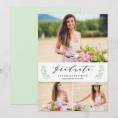 葉の生い茂るラウレルの卒業おめでとうマルチ写真発表 案内状 (正面/裏面)