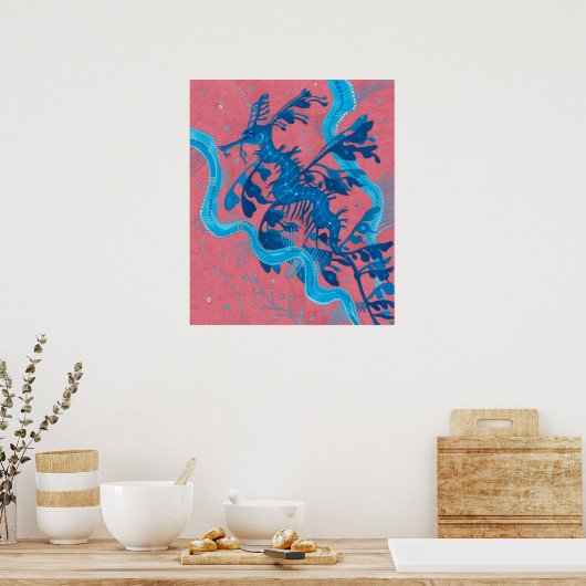 葉の生えたウミタツ メダカの魚 水中の絵画 ポスター (キッチン)