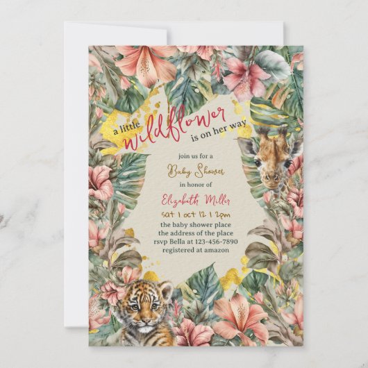 葉の素朴小さな野生の花の赤ちゃん女の子シャワー 招待状 (正面)