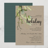 葉の緑のクラフトの植物 コーポレートホリデーパーティー 招待状 (正面/裏面)